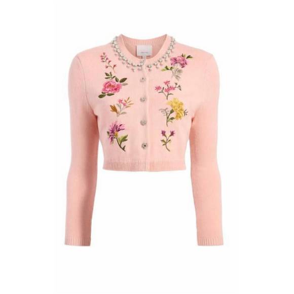 NEW CINQ A SEPT isolde embroidered cardigan in pink - Picture 3 of 3